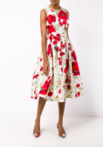Sleeveless Floral Print Cotton-Silk Dress